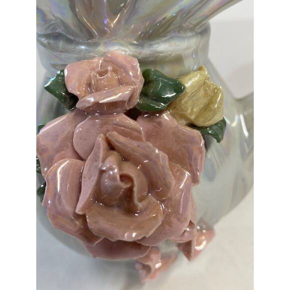 Vintage Small 4½" Tall Lustreware Pitcher 3D Sculpted Porcelain Pink Rose - Picture 4 of 9